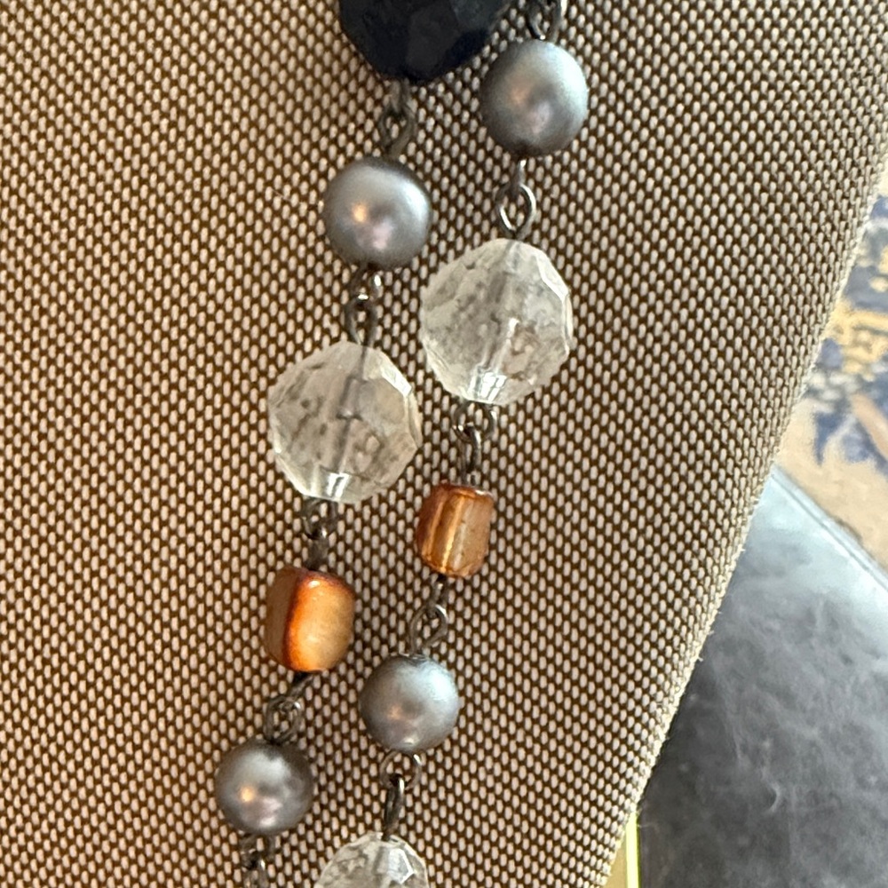 Multi-Strand Gray, Black & Clear Bead Necklace - Picture 2 of 3